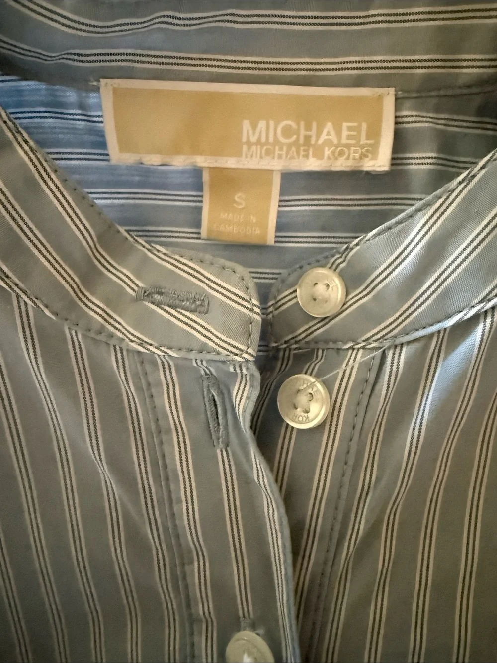 Michael Kors Light Blue Striped Long-Sleeve Shirt Dress